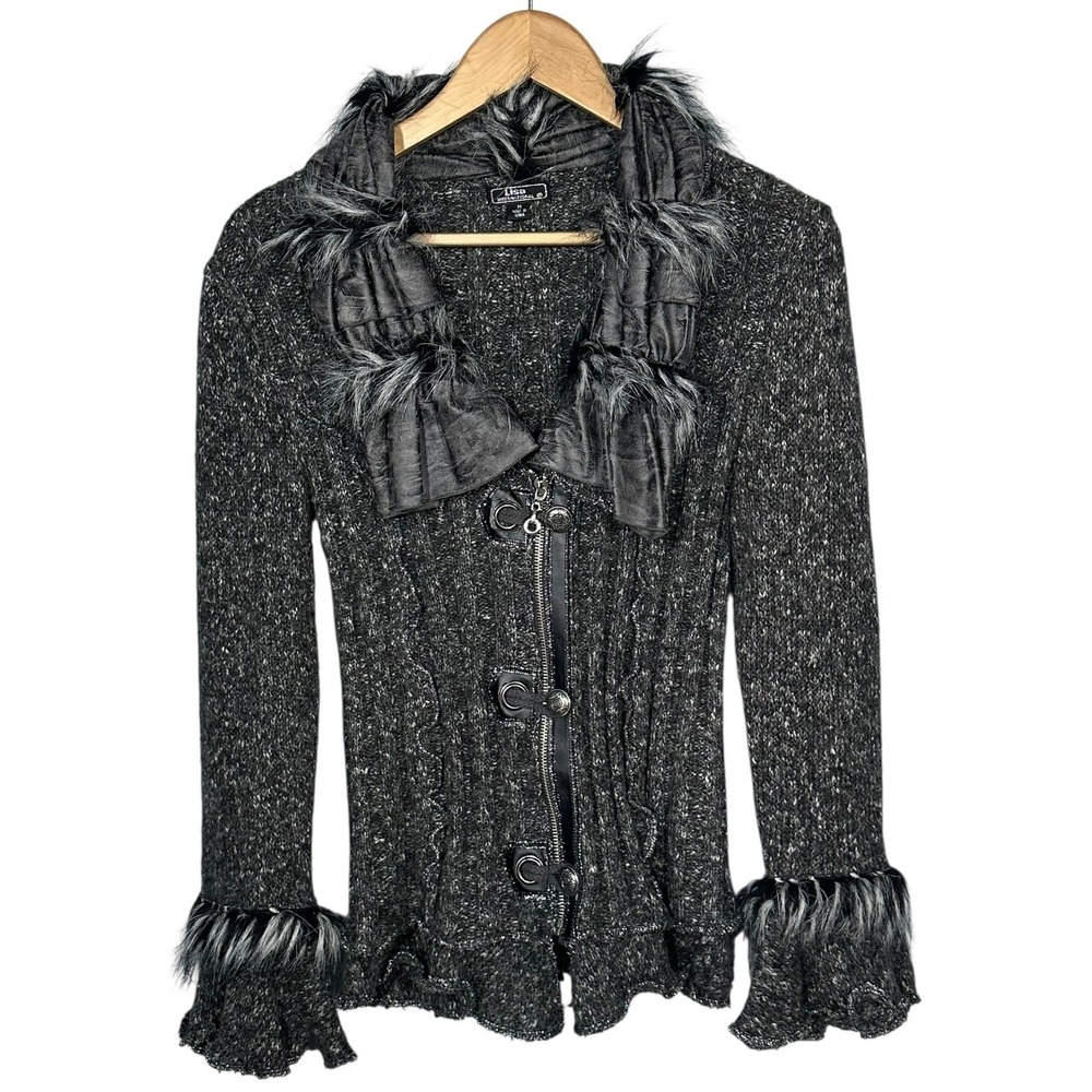 Y2K Fairy Grunge Ruffle Cardigan Faux Fur Trim Goth Indie Boho Forest Size M - Picture 9 of 13